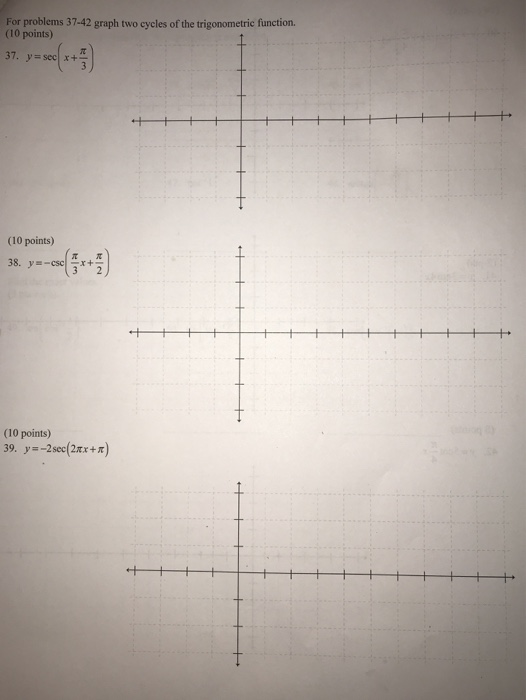 For problems 37-42 graph two cycles of the trigonometric function. (10 points) (10 points) ππ (10 points)
