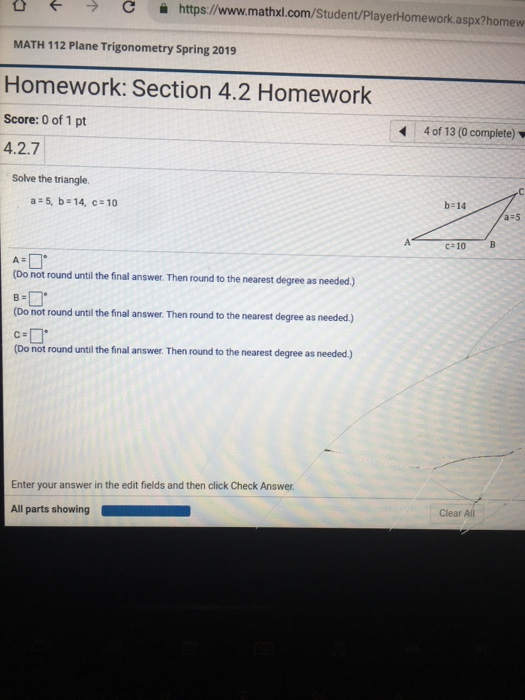 でラC https://www.mathxl.com/Student/PlayerHomework.aspx?homew MATH 112 Plane Trigonometry Spring 2019 Homework: Section 4.2 Ho