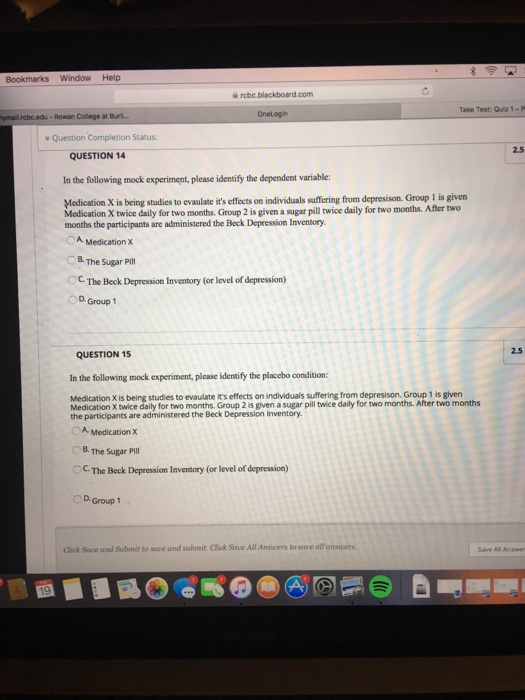 Bookmarks Window Help Take Test Quiz 1-P Rowan Colege at Br w Question Completion Status 2.5 QUESTION 14 In the following moc