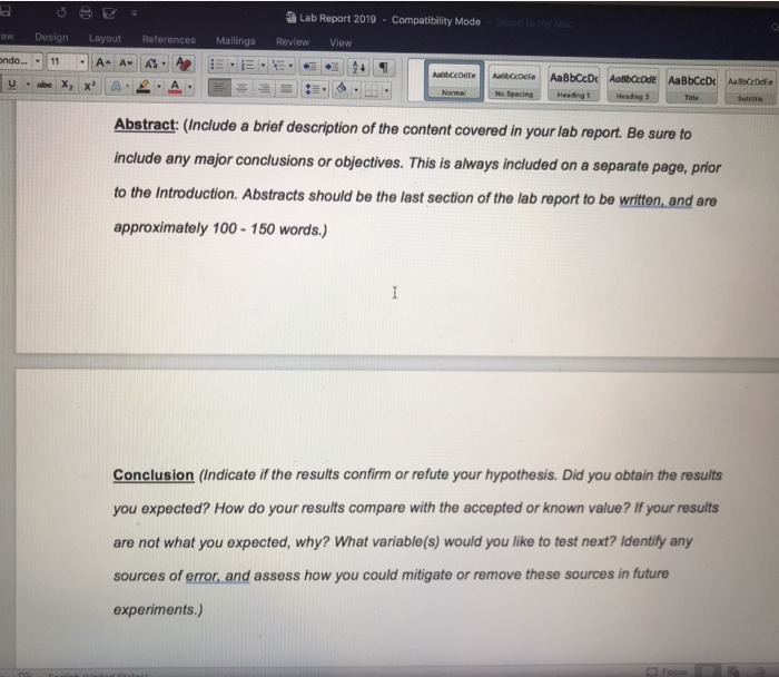 Lab Report 2019 Compatibility Mode aw Design Layout References Mailings Review View No SpacingHeading1 Heading 2 Title Subtit