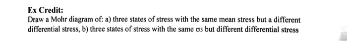 Ex Credit: Draw a Mohr diagram of: a) three states of stress with the same mean stress but a different differential stress, b