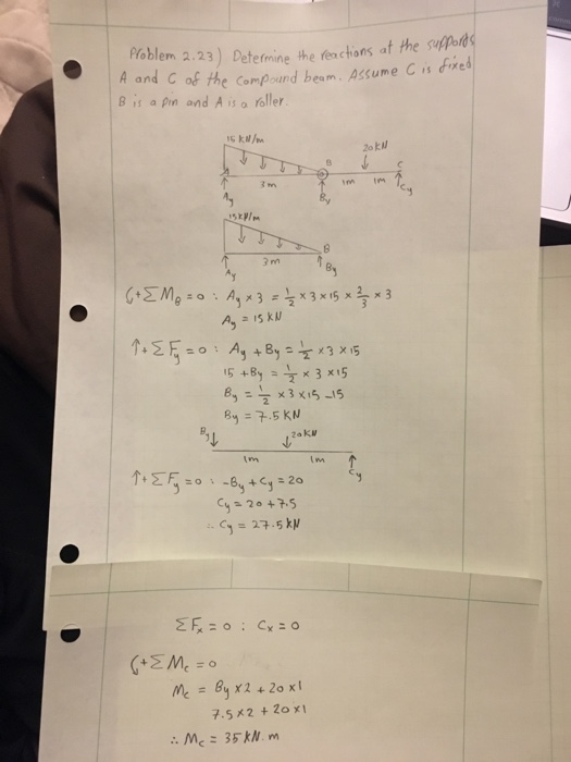 the suppoid A and C of the Compound beam. Assume Cis Fired Problem 2.23) Detefmine the feactions af 8 is a pin and A is o fol
