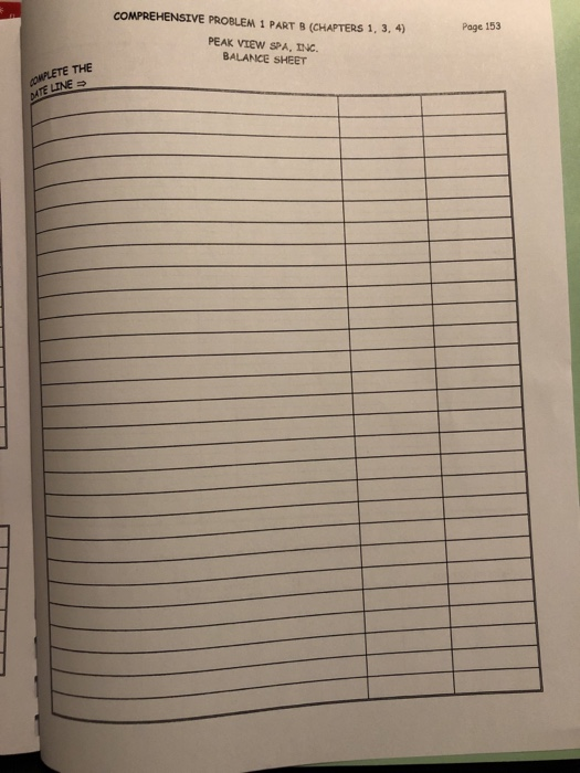 COMPREHENSIVE PROBLEM 1 PART B (CHAPTERS 1, 3. 4) Page 153 PEAK VIEW sPA, INC. BALANCE SHEET THE