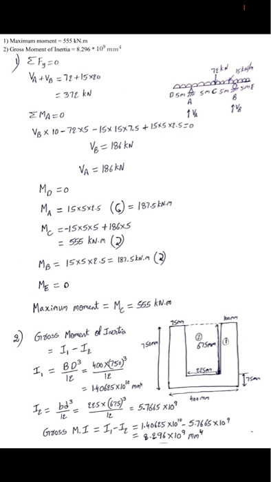 I) Maximum moment-555 kN.m 2)Gross Moment of Inertia-8296 10 mm 312 kw 1% 187.skN 18 h: 부 tti-Gr.sus xo,