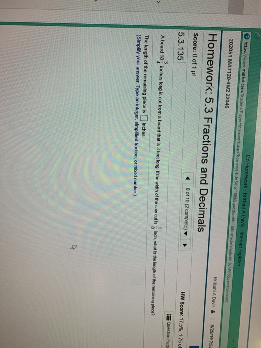 Do Homework- Brittani A Davis - Internet Explorer https//www.mathd.com/Student/PlayerHomework.aspx?homeworklds 5416110898ques