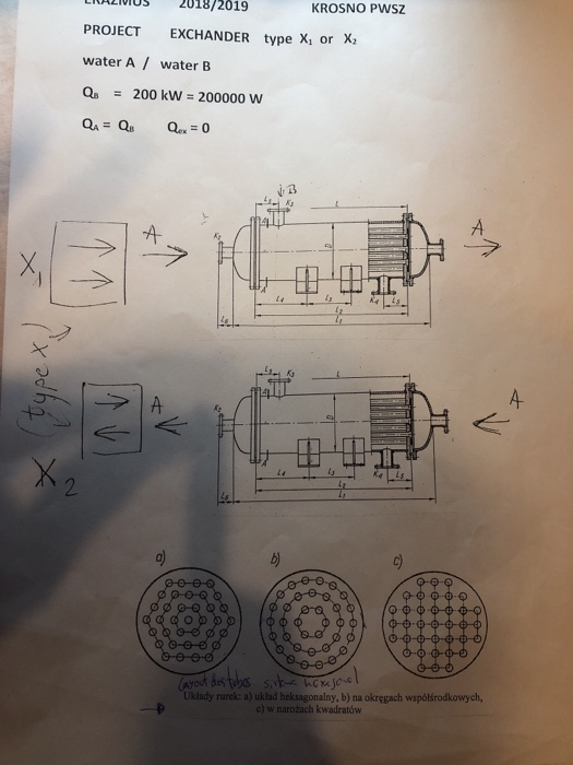 ALIDIUS 2018/2019 PROJECT EXCHANDER type X, or X water A waterB Qs = 200 kW = 200000 w KROSNO PWSZ Uklady rurek: a) uklad heksagonalny, b) na okręgach wspólśrodkowych, )w narożach kwadratów