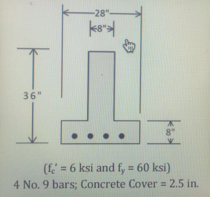 28 1 3 6 8 (fe- 6 ksi and fy - 60 ksi) 4 No. 9 bars; Concrete Cover 2.5 in.