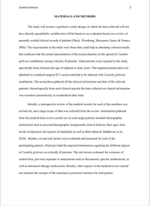 Candida Glabrata MATERIALS AND METHODS The study will assume a qualitative study design, in which the data collected will not