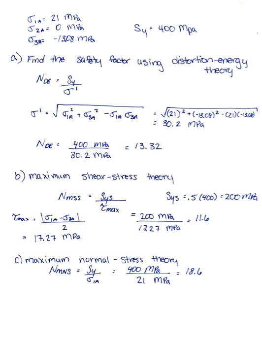 a) Find hesafacbr using disorhion-energy theorj :30. 2 mPa 80. 2 m b) ma xivnum snear -stress neo max 2. 227 mPa c moximuwn normal Stess 21 MPa