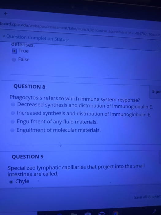 board.cpcc.edu/webapps/assessment/take/launchjsp?course assessment id - 494782 1&cour Question Completion Status: defenses Tr
