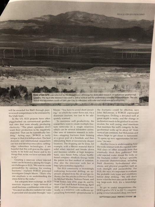 THIS UTAH SITE was selected by the Department of Energy for dedicated research on enhanced geothermal systems The rig in the